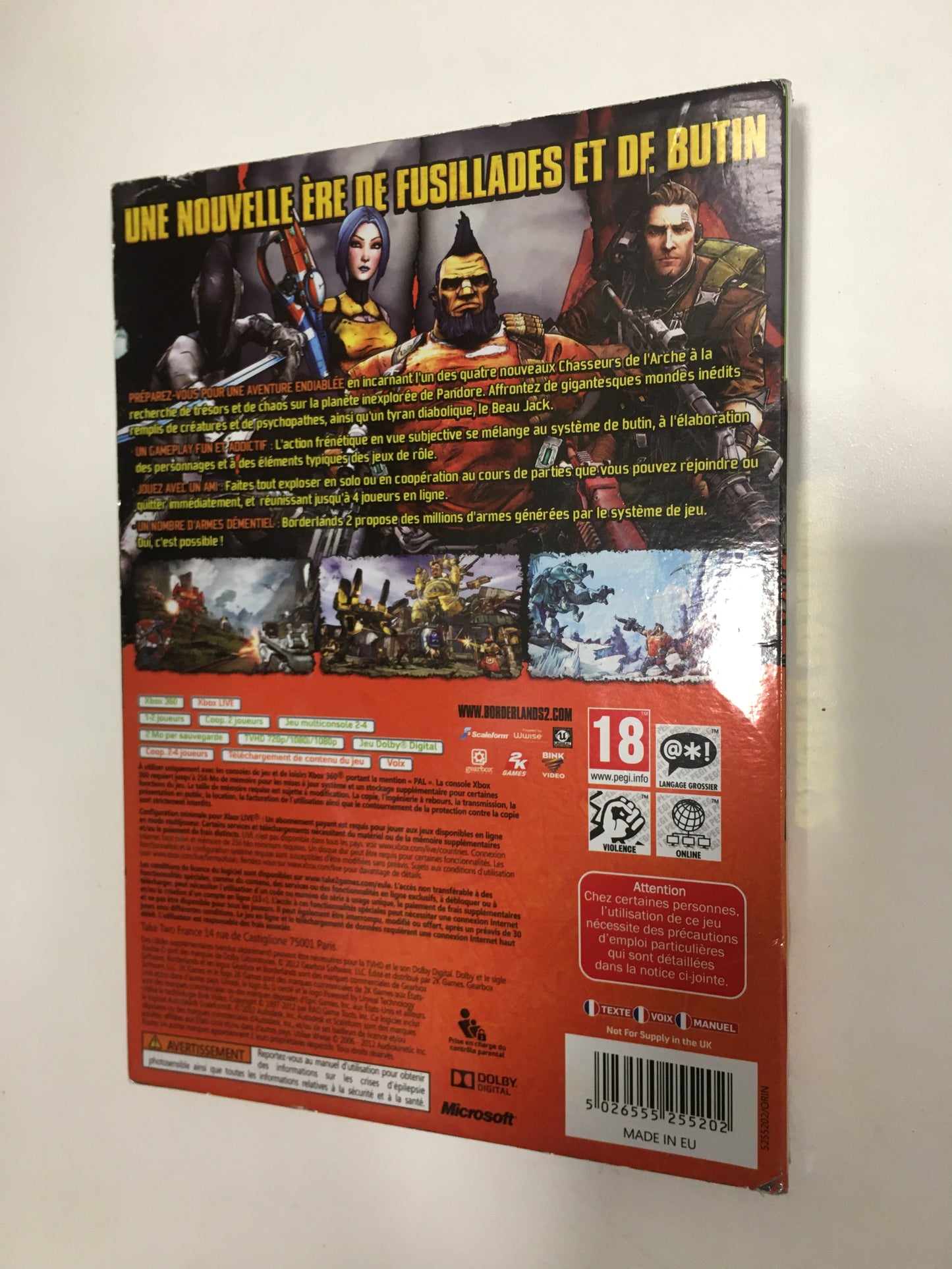 Borderlands 2 Xbox 360 PAL avec notice et couverture cartonnée