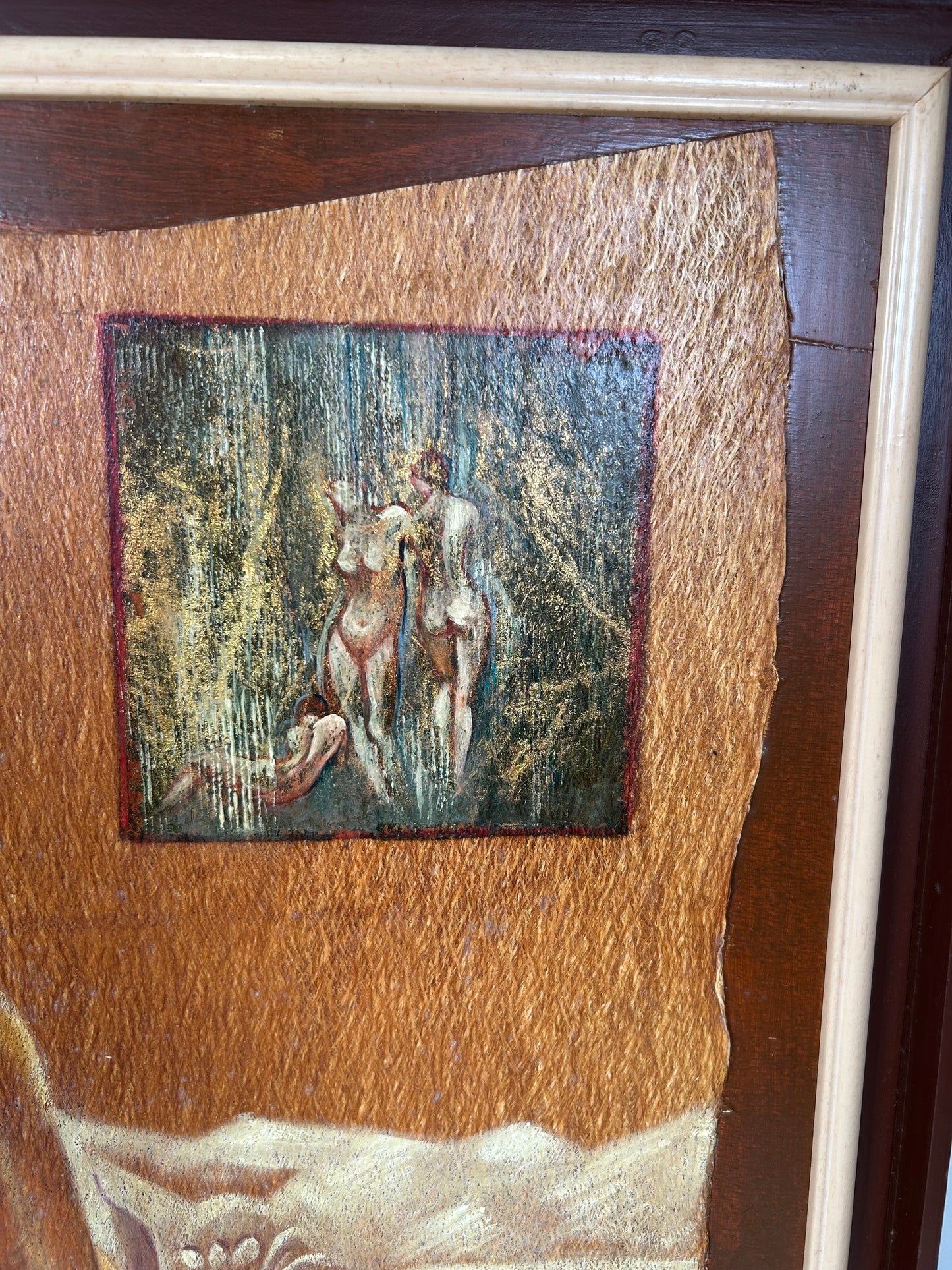 Tableau / peinture huile ou acrylique sur fibres végétales tahiti 2004 Gisèle Ledoux