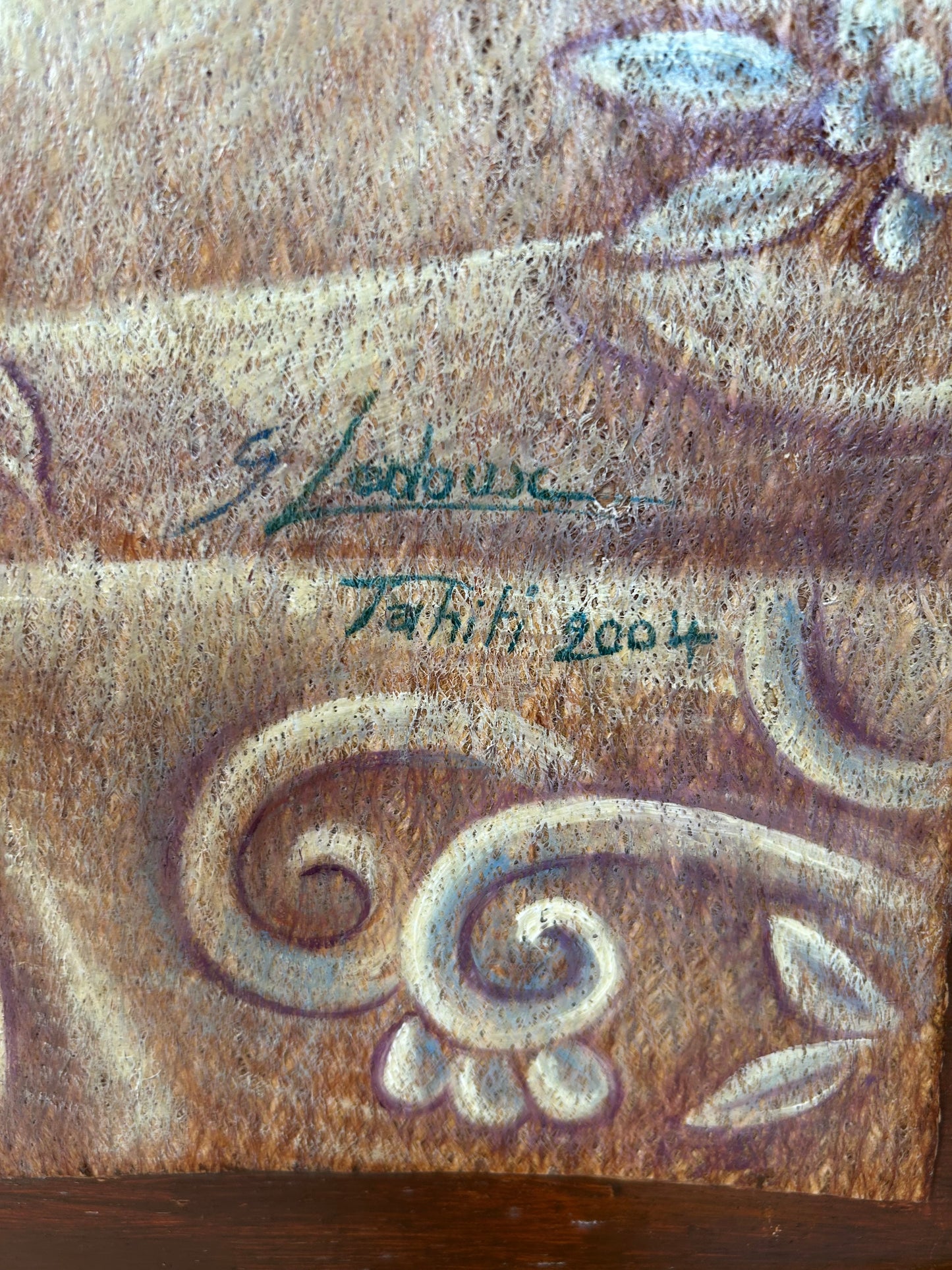 Tableau / peinture huile ou acrylique sur fibres végétales tahiti 2004 Gisèle Ledoux