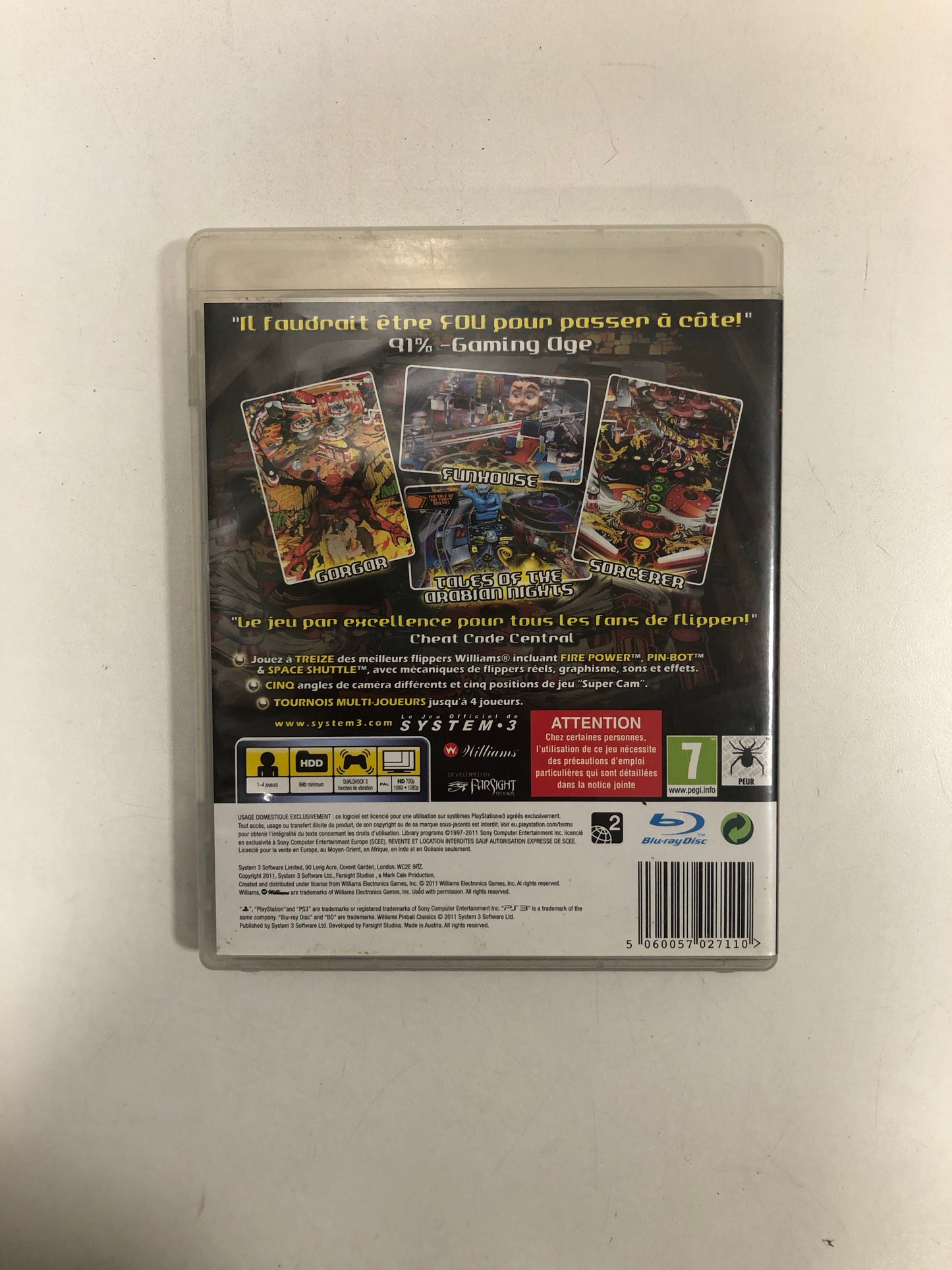 Williams pinball classics Sony ps3 avec notice