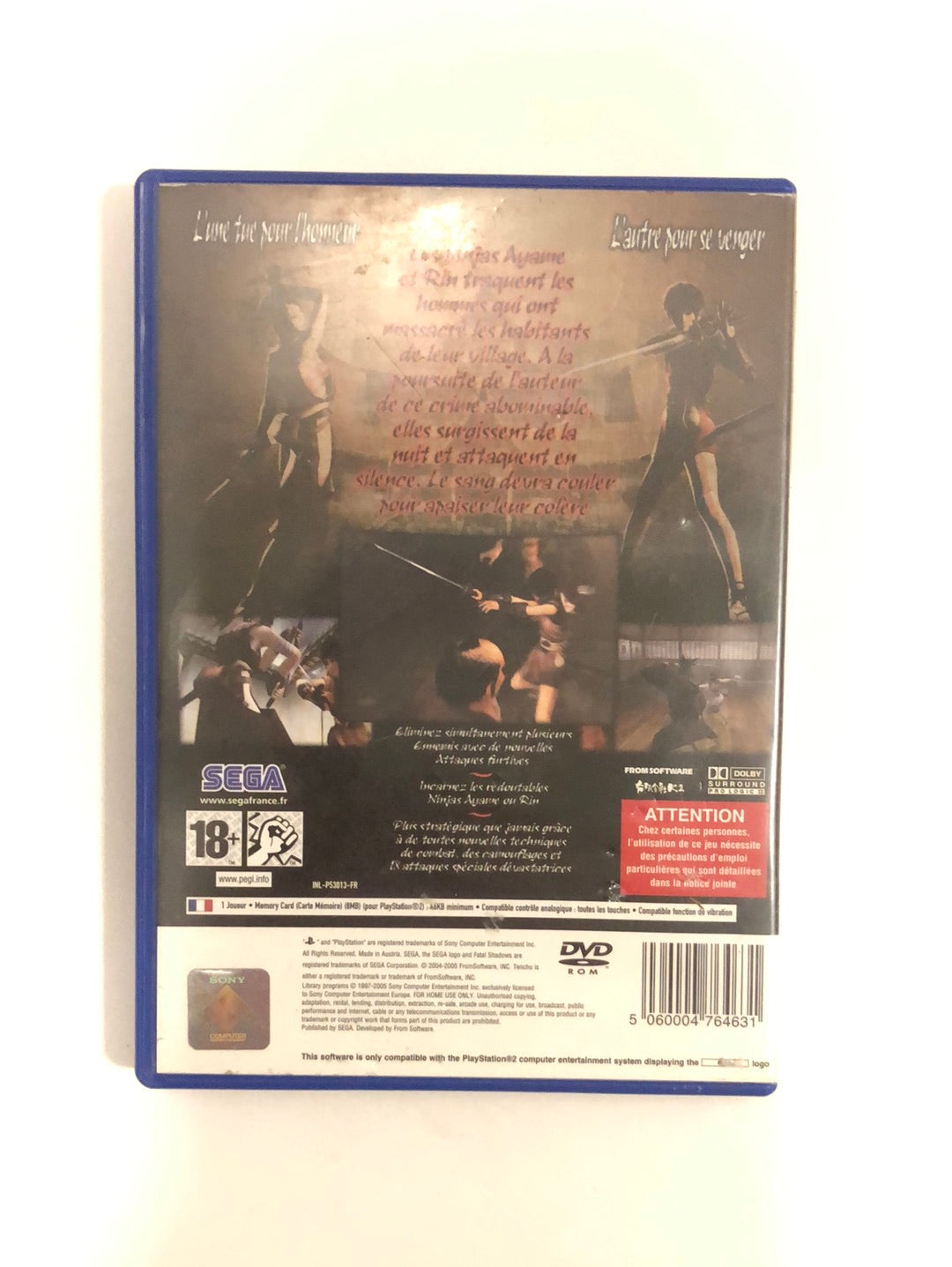 Tenchu fatal shadows PAL Sony ps2 sans notice