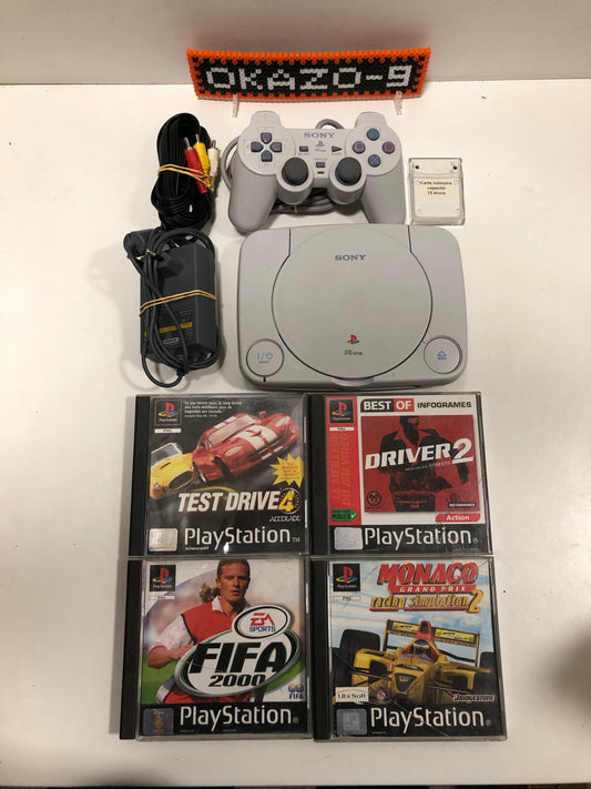 Sony Ps one + 1 manette + 4 jeux +carte mémoire