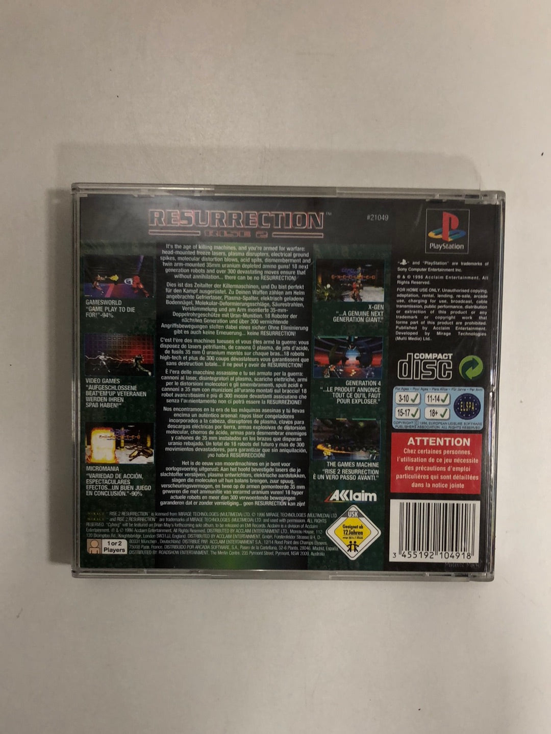 Rise 2 Resurrection PAL Ps1 avec notice