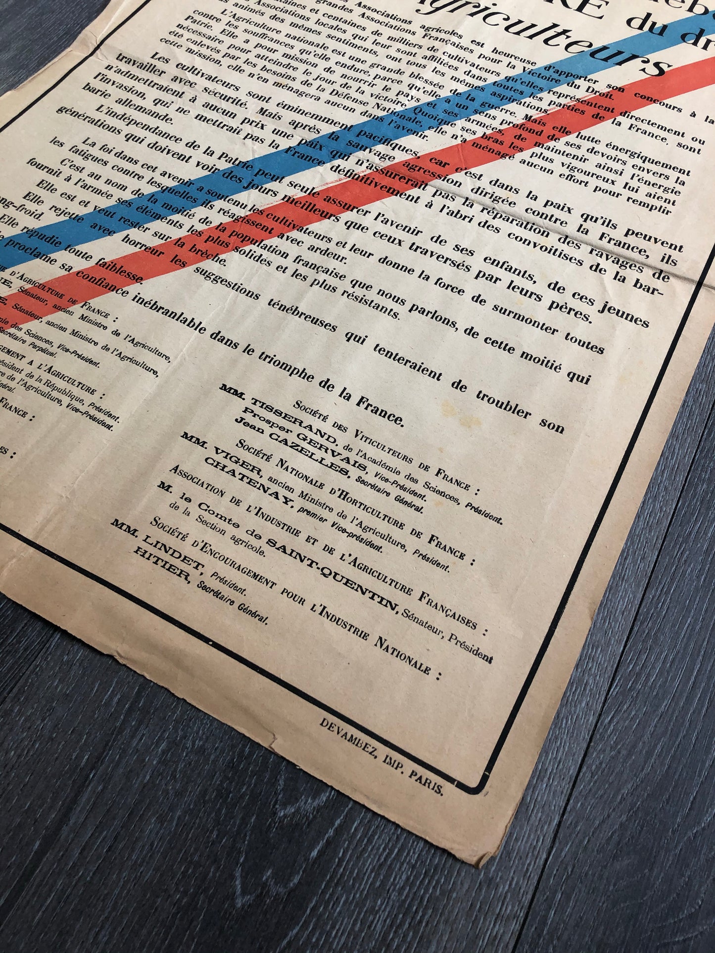 Affiche TOUTE LA FRANCE DEBOUT POUR LA VICTOIRE DU DROIT AUX AGRICULTEURS 1918